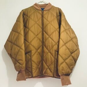 90s Vintage Winlott Gold Bomber Quilted Nylon Jacket Coat Zip Up Lightweight L